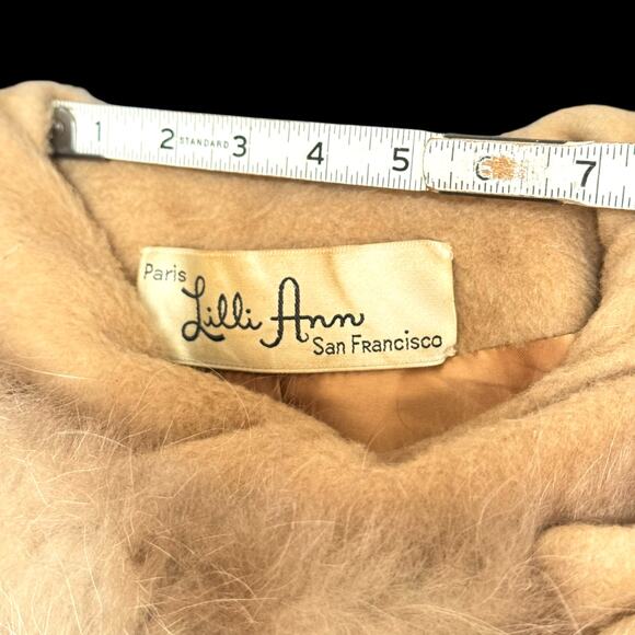 1960s Lilli Ann Tisse a Paris Caramel Swing Mohair Coat w/ Fur Collar, Bow 39” - Picture 14 of 16